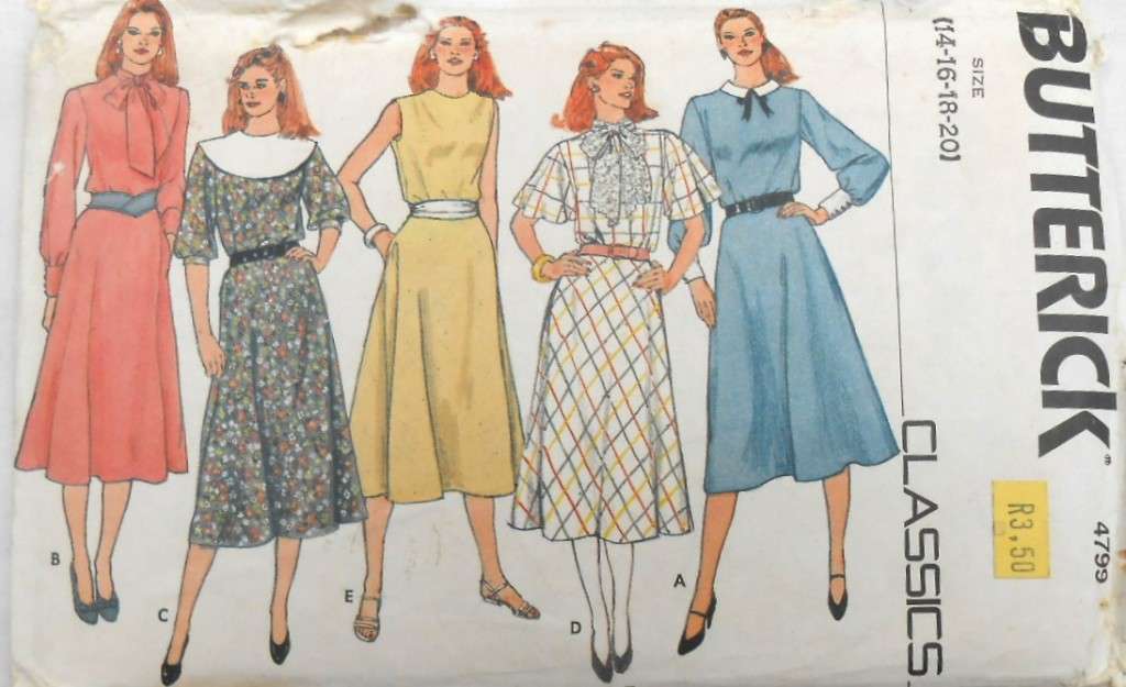BUTTERICK 4799 LOOSE FITTING & FLARED DRESS SIZE 14-16-18-20 COMPLETE-CUT TO 16