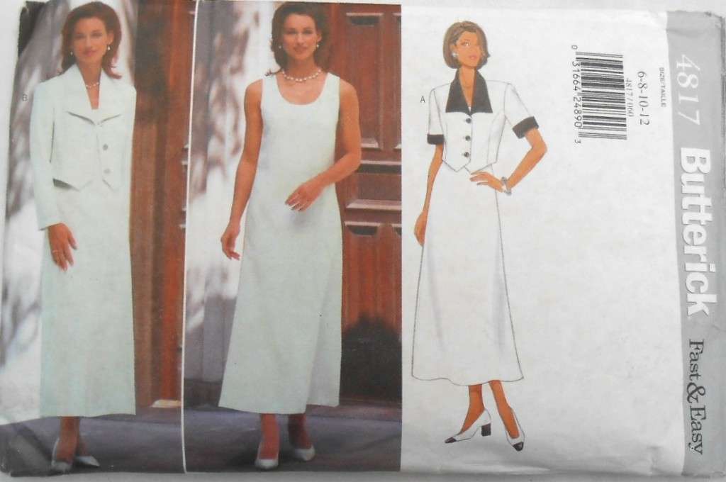BUTTERICK 4817 JACKET & DRESS SIZE 6-8-10-12 COMPLETE-CUT TO 12