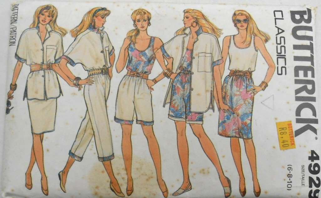 BUTTERICK 4929 SHIRT-TOP-SKIRT-PANTS-SHORTS SIZE 6-8-10 COMPLETE