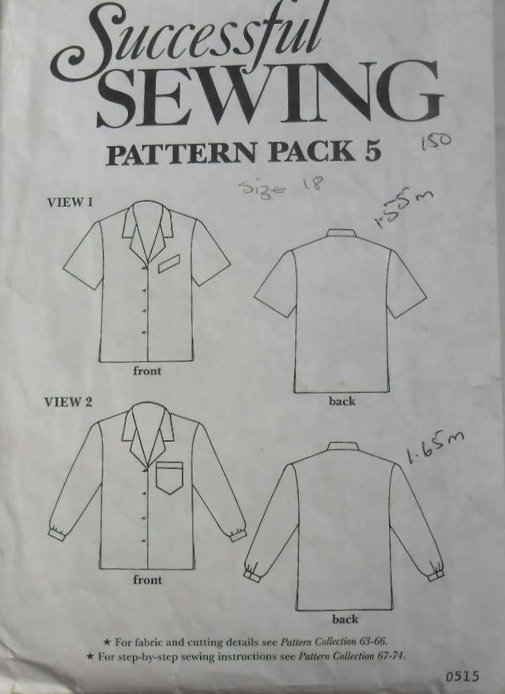 SUCCESSFUL SEWING  PATTERN PACK 5 LONG & SHORT SLEEVE SHIRT  8 - 18 COMPLETE & UNCUT