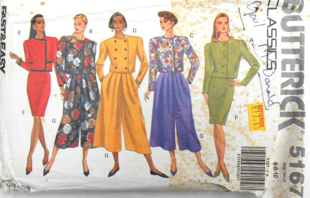 BUTTERICK 5167 TOP-SKIRT-SPLIT/SKIRT SIZE 6-8-10 COMPLETE-CUT TO SIZE 10