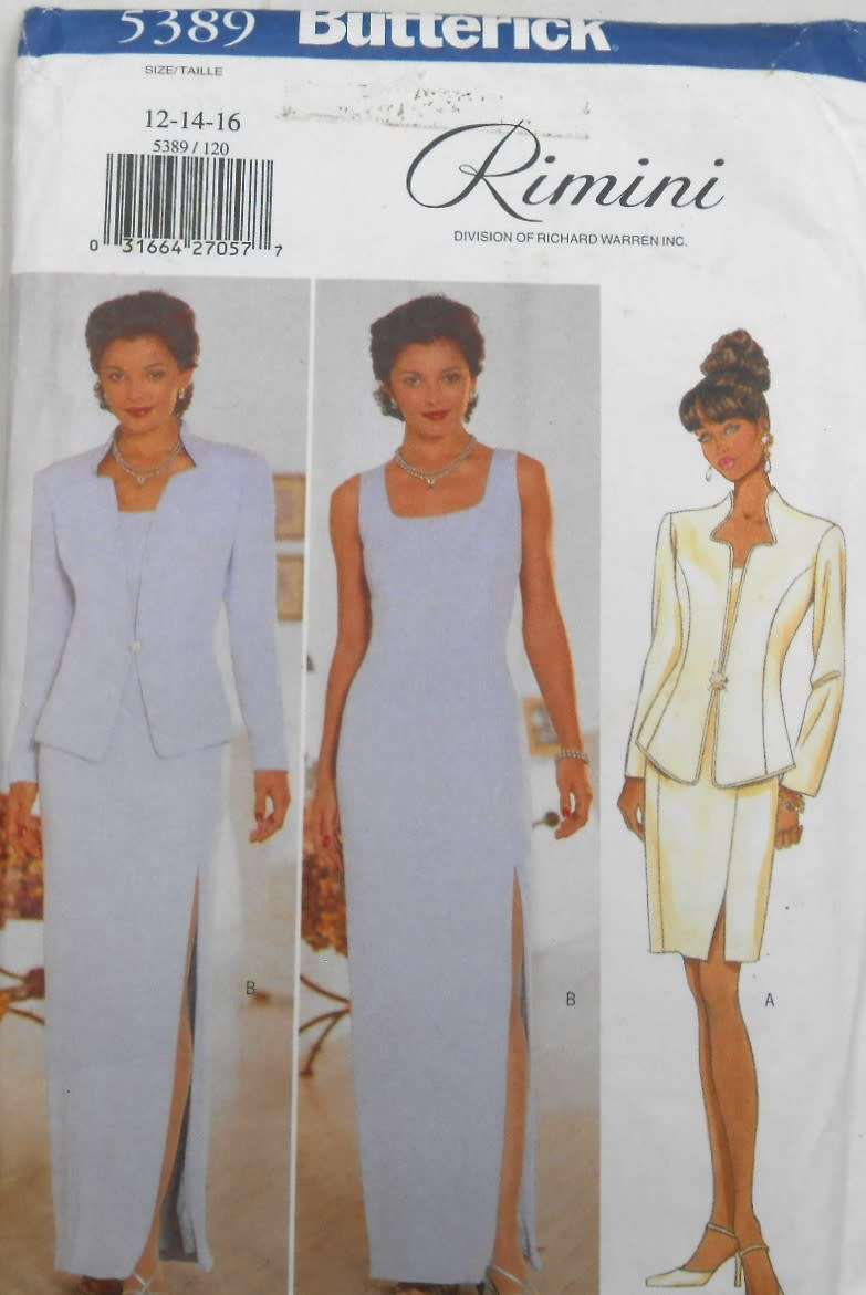 BUTTERICK 5389 LINED EVENING DRESS & JACKET -SWEETHEART NECKLINE SIZE 12-14-16 COMPLETE-CUT TO 16