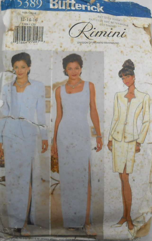 BUTTERICK 5389 LINED EVENING DRESS & JACKET -SWEETHEART NECKLINE SIZE 12-14-16 COMPLETE-CUT TO 14