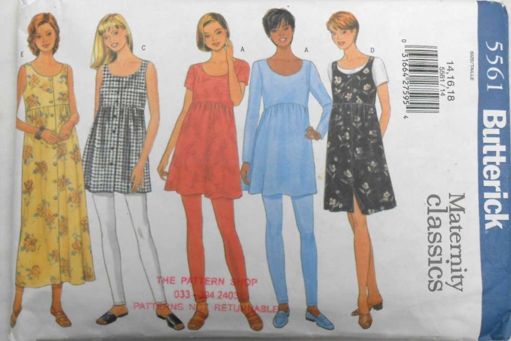 BUTTERICK5561 MATERNITY DRESS-TOP-LEGGINGS SIZE 14-16-18 COMPLETE-UNCUT ONLY LEGGINGS CUT TO 18