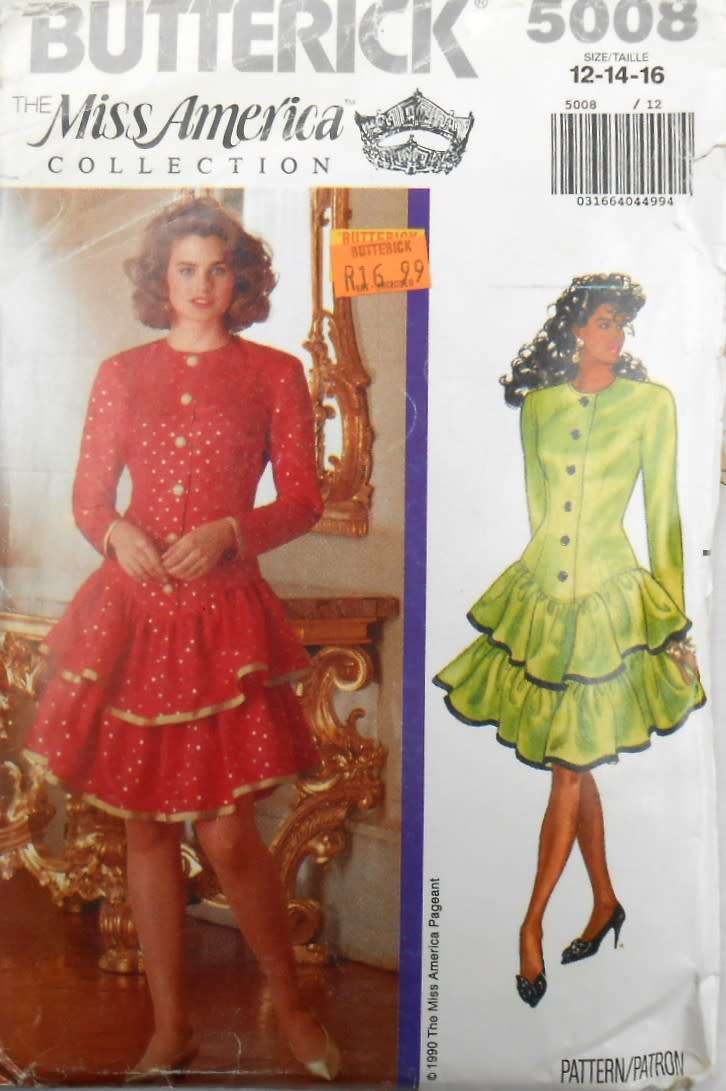 BUTTERICK 5008 DRESS WITH DROPPED WAIST & RUFFLE SKIRT SIZE 12-14-16 COMPLETE-CUT TO 16