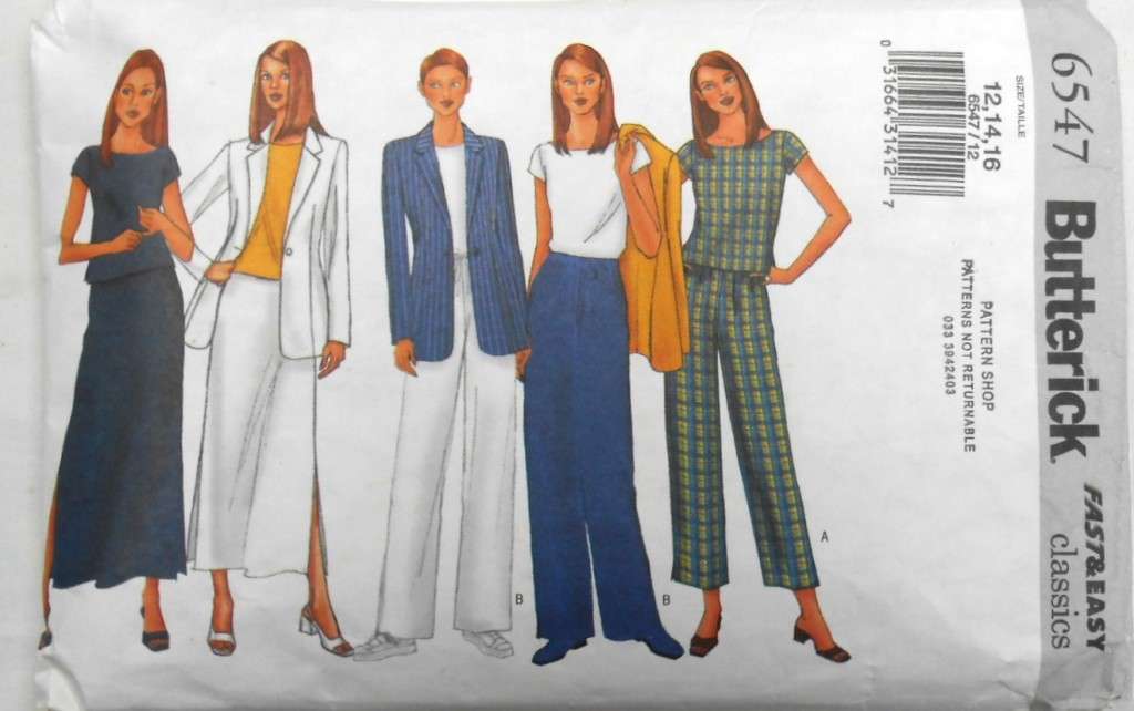 BUTTERICK 6547 JACKET-TOP-PANTS-SKIRT SIZE 12-14-16 COMPLETE-CUT TO 16