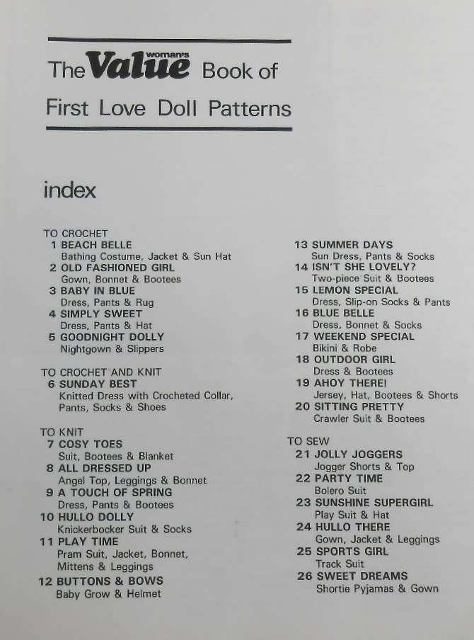 WOMAN`S VALUE BOOK OF FIRST LOVE DOLL PATTERNS - 26 PATTERNS
