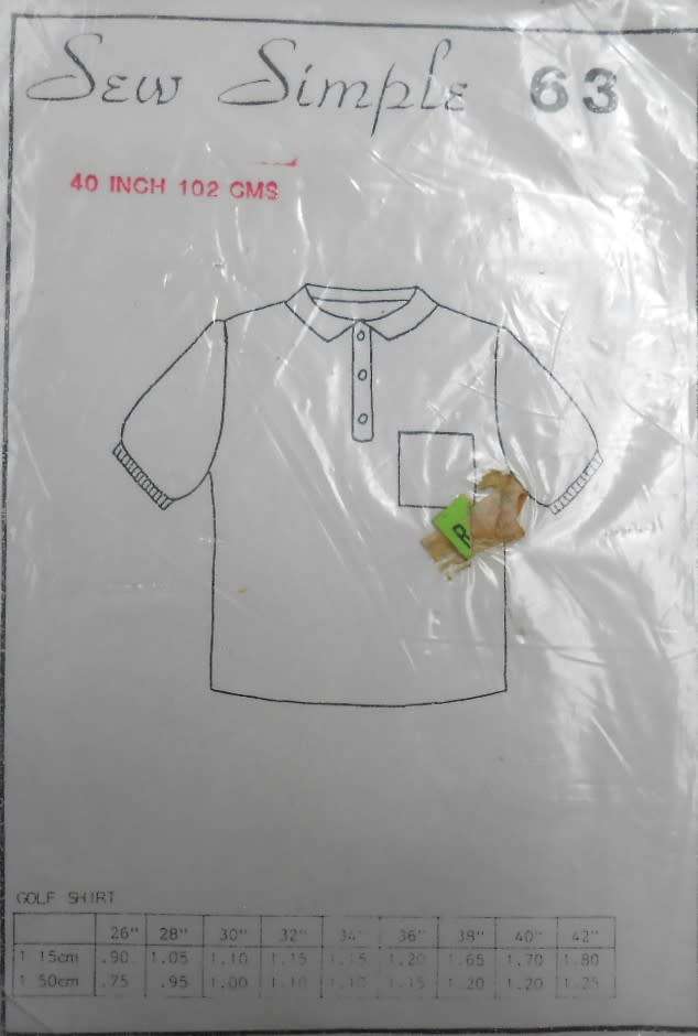 SEW SIMPLE PATTERNS #63  GOLF SHIRT SIZE 40 OR 102 CM