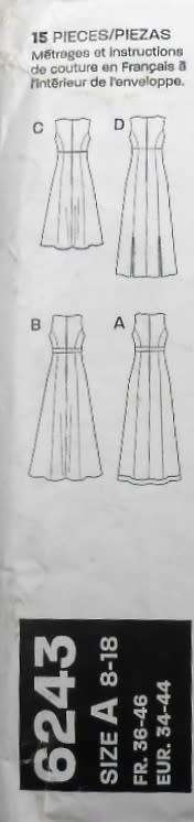 NEW LOOK PATTERNS 6243 STUNNING DRESSES WITH BODICE VARIATIONS SIZES 8-18 COMPLETE