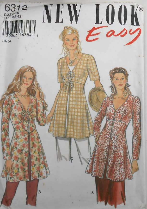 NEW LOOK PATTERNS 6312 HIGH BODICE TOPS SIZES 6-16 COMPLETE-CUT TO 10
