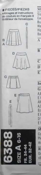 NEW LOOK PATTERNS 6388 SET OF SKIRTS SIZES 6-16 COMPLETE-UNCUT-F/FOLDED