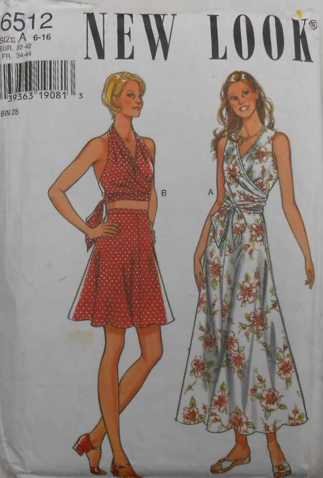 NEW LOOK PATTERNS 6512 HALTER WRAP TOP & SKIRT SIZE 6-16 COMPLETE-UNCUT-F/FOLDED