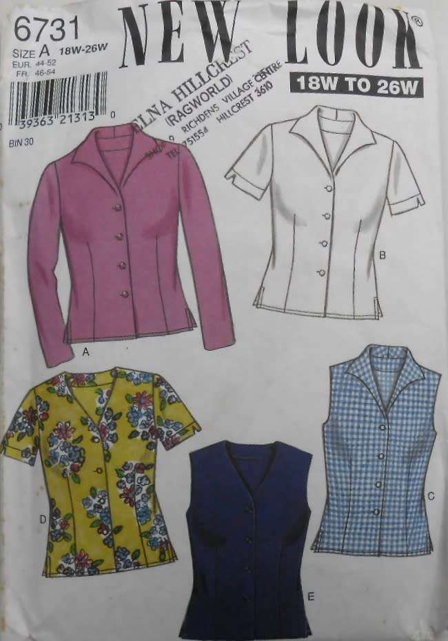 NEW LOOK PATTERNS 6731 SET OF TOPS SIZE 18W-26W - COMPLETE-PART CUT TO 26W
