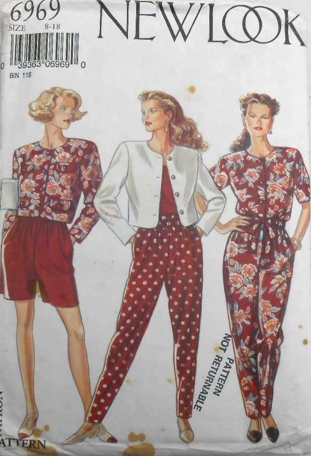 NEW LOOK PATTERNS 6969 SHORT JACKET-PANTS-SHORTS SIZE 8-18- COMPLETE-CUT TO SIZE 18