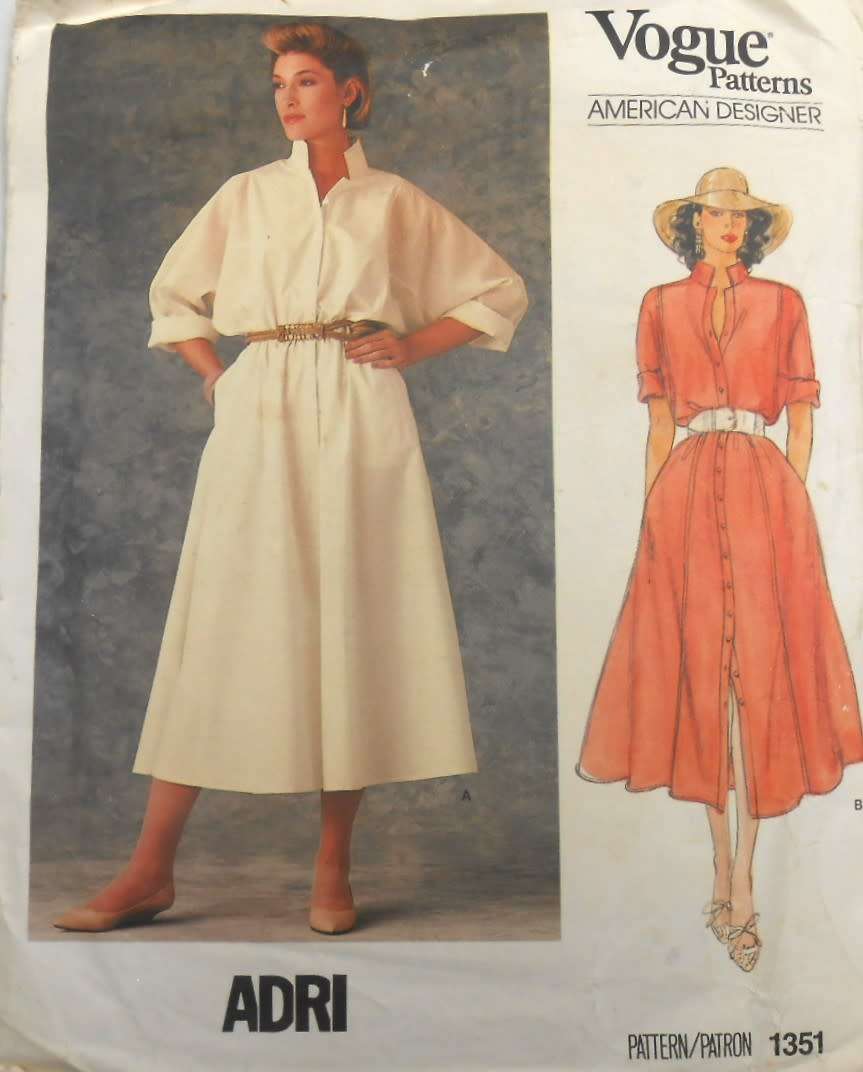 VOGUE AMERICAN DESIGNER-ADRI 1351 DRESS WITH LOOSE FITTING BODICE SIZE 16 COMPLETE-UNCUT-F/FOLDED