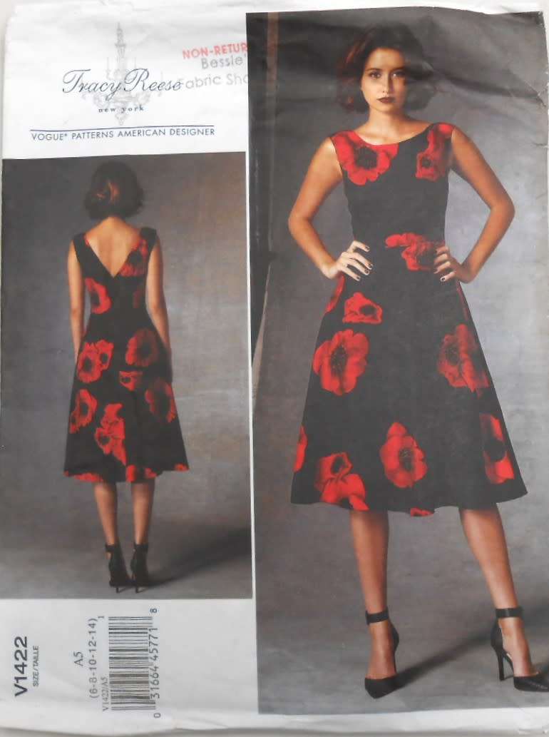 VOGUE AMERICAN DESIGNER V1422 LINED DRESS WITH FITTED BODICE  SIZE 6-8-10-12-14 COMPLETE-CUT TO 14