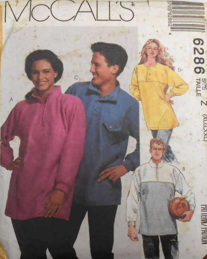 McCALLS 6286 UNISEX SWEATSHIRTS SIZE XL-XXL COMPLETE-CUT TO XXL (46-48)