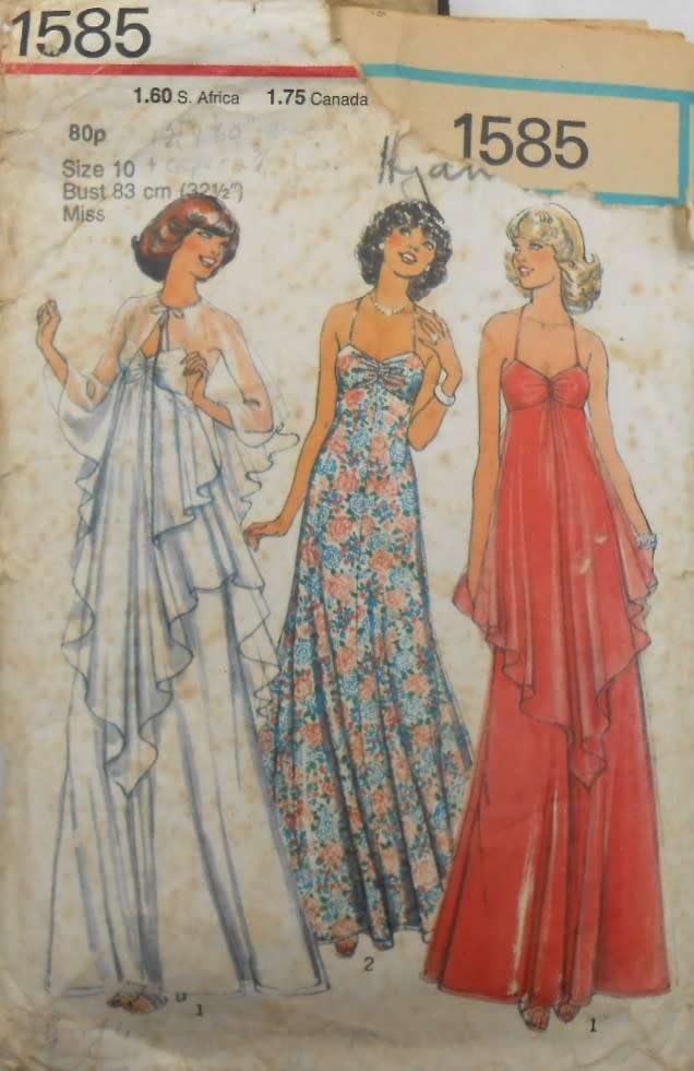 STYLE 1585 LINED DRESS WITH SHAPED HIGH BODICE & CAPE SIZE 10 BUST 82 CM - COMPLETE-ZIPLOC