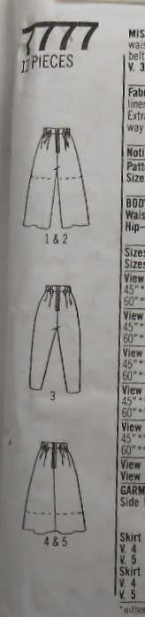 SIMPLICITY 7777 SET OF SKIRTS-PANTS-SHORTS SIZE 12-16 SEE LISTING