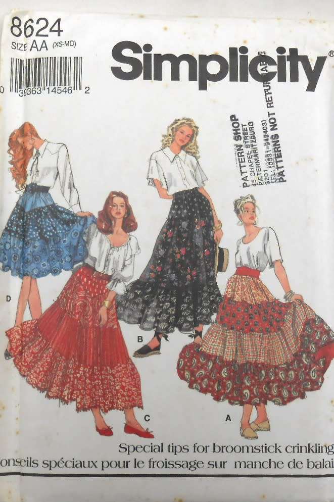 SIMPLICITY 8624 PULL ON MULTI LAYERED TIER SKIRTS SIZE XS-M (6-16) COMPLETE-UNCUT-F/FOLDED