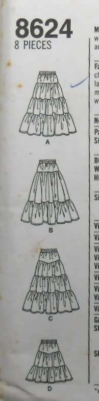 SIMPLICITY 8624 PULL ON MULTI LAYERED TIER SKIRTS SIZE XS-M (6-16) COMPLETE-UNCUT-F/FOLDED