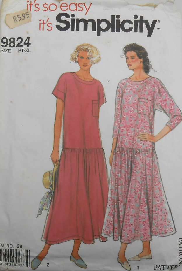 SIMPLICITY 9824 LOOSE FITTING PULLOVER DRESS SIZE PT-XL (6-24) COMPLETE-CUT TO XL (22-24)