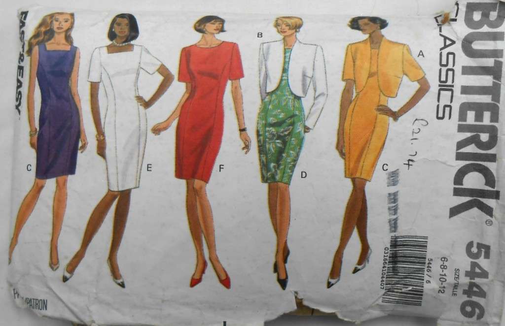 BUTTERICK 5446 JACKET & FITTED STRAIGHT  DRESS SIZE 6-8-10-12 COMPLETE-CUT TO SIZE 12