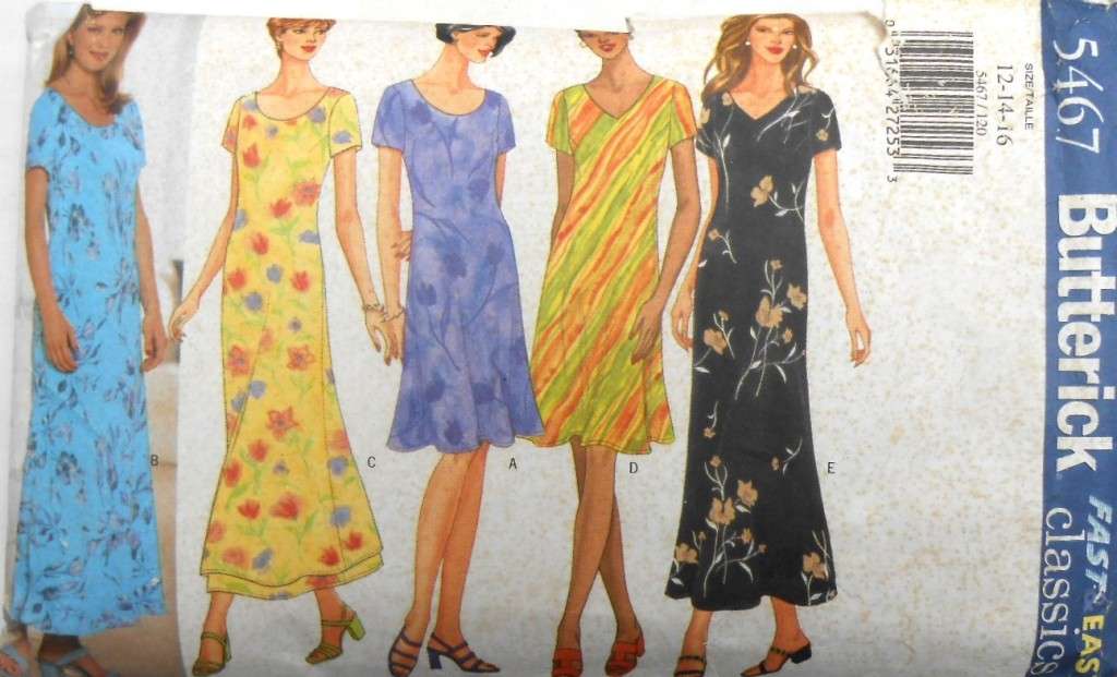 BUTTERICK 5467 LOOSE FITTING A-LINE DRESS SIZE 12-14-16 COMPLETE-CUT TO SIZE 16