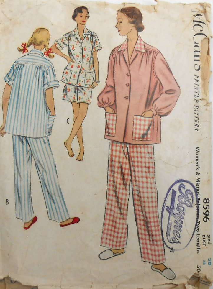 V/VINTAGE McCALLS 8596LADIES 2 PIECE PJS  SIZE 20 BUST 38 COMPLETE-ZIPLOC BAG