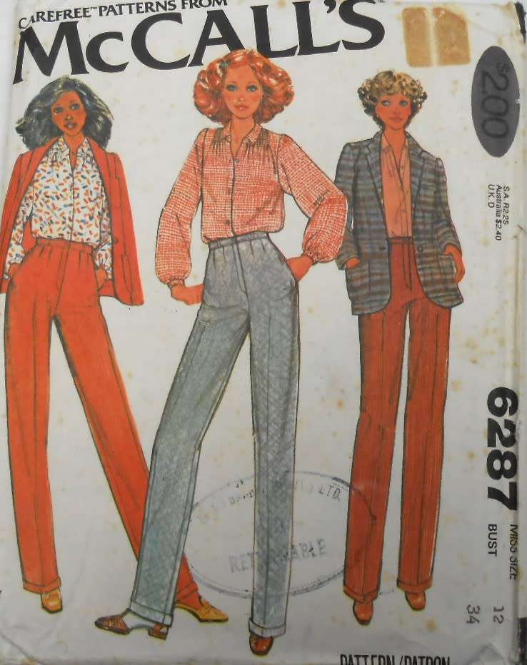 McCALLS 6287 UNLINED BLAZER-PANTS-BLOUSE SIZE 12 BUST 34 COMPLETE-PART CUT