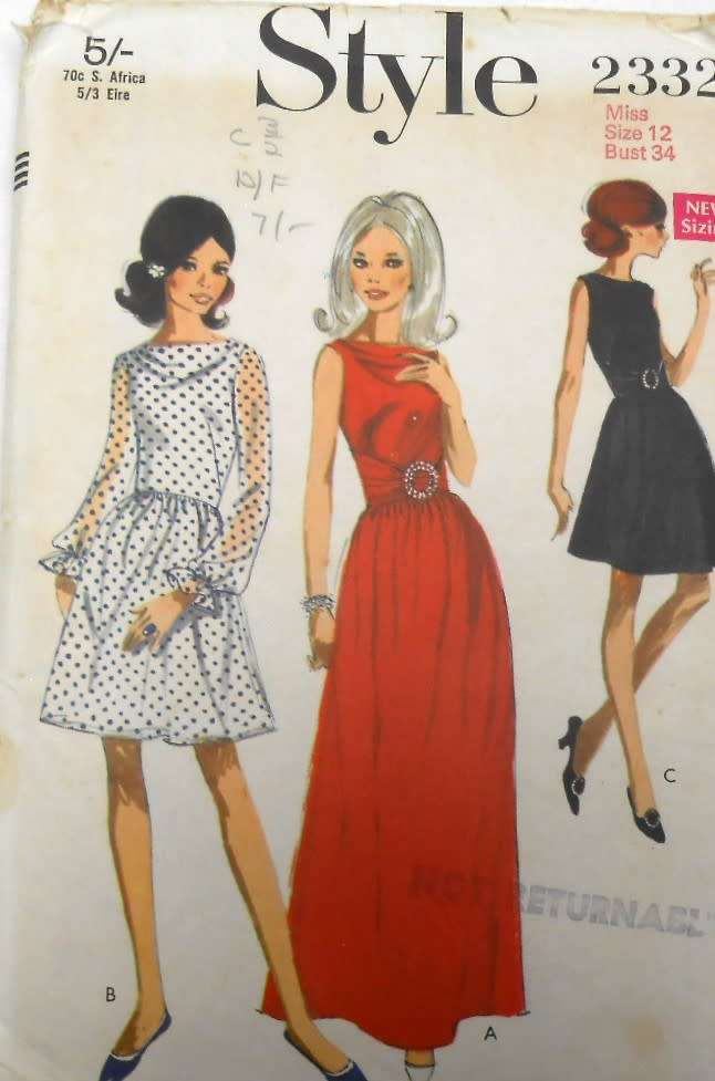 VINTAGE STYLE 2332 DRESS IN 2 LENGTHS SIZE 12 BUST 34 COMPLETE