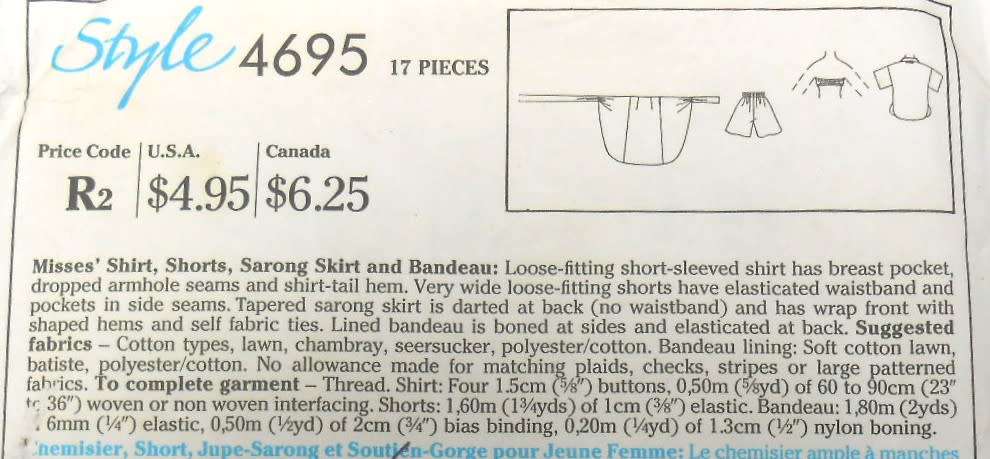 STYLE 4695 SHIRT-SHORTS-SARONG-BANDEAU SIZE 12-14-16 COMPLETE-PART CUT-ONLY SHORTS CUT-ZIPLOC