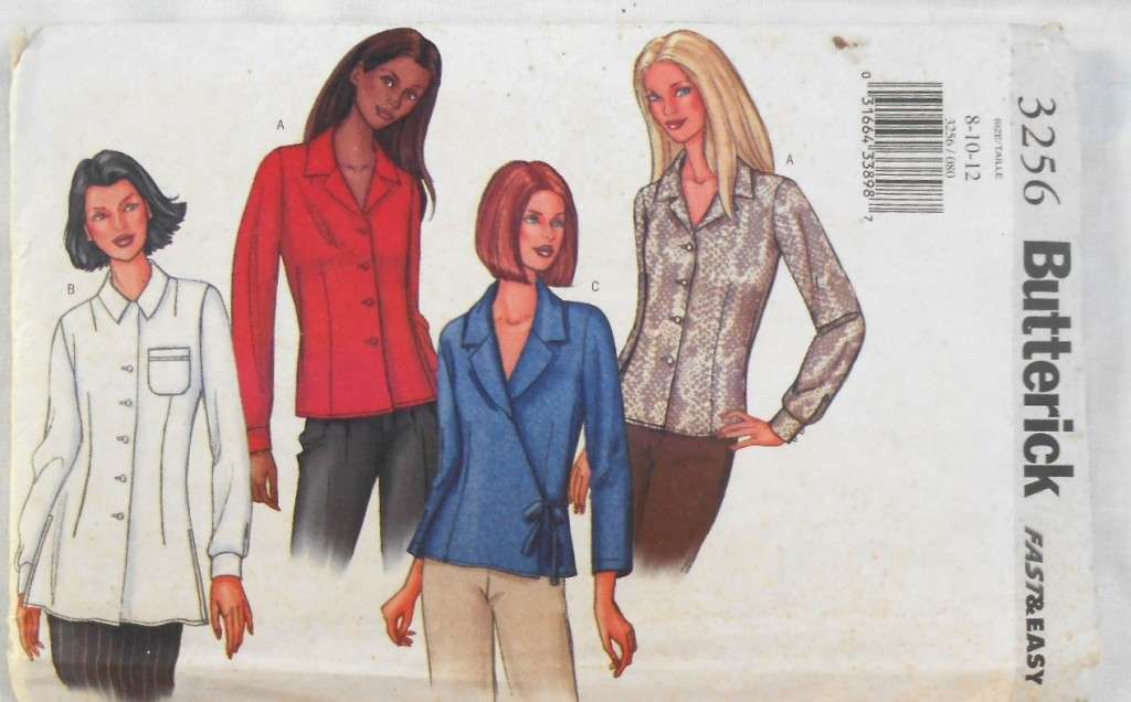 BUTTERICK 3256 LOOSE FITTING BLOUSES SIZE 8-10-12  COMPLETE CUT TO SIZE 12