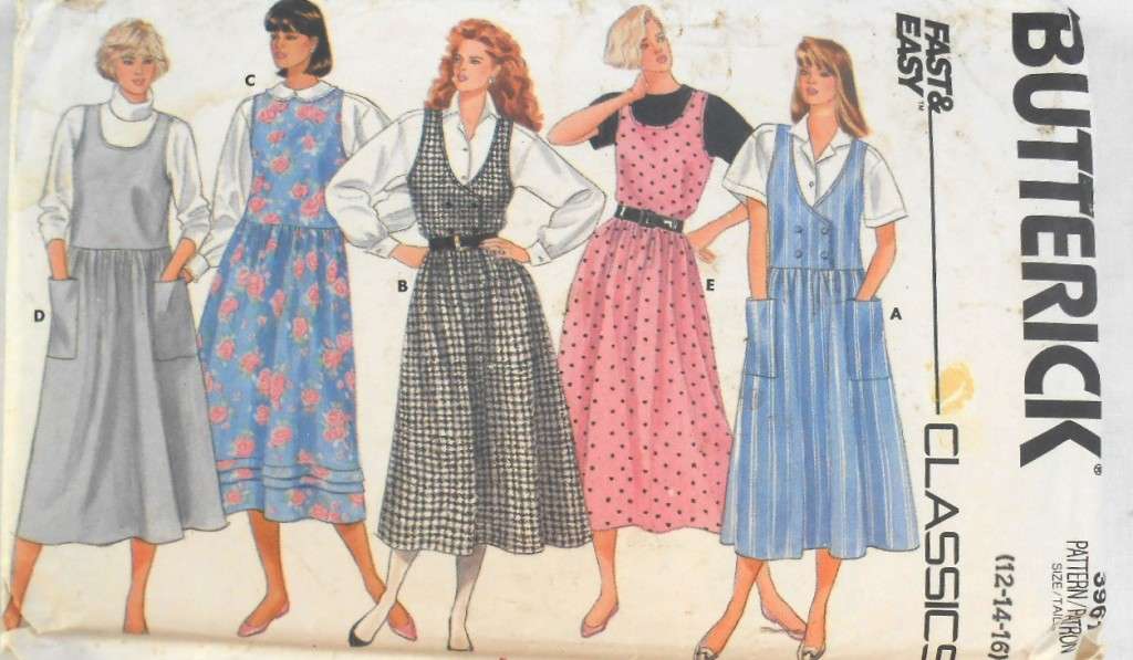BUTTERICK 3961 PINAFORE DRESS SIZE 12-14-16 COMPLETE-UNCUT-F/FOLDED