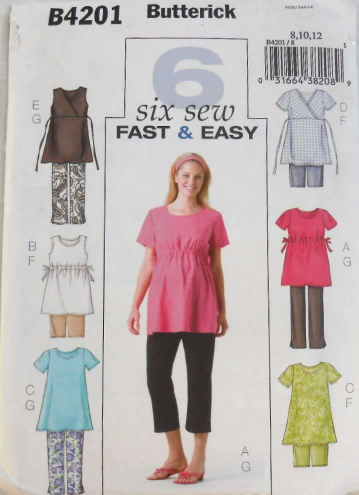 BUTTERICK B4201 MATERNITY TOPS-SHORTS-PANTS SIZE 8-10-12 COMPLETE-CUT TO SIZE 12