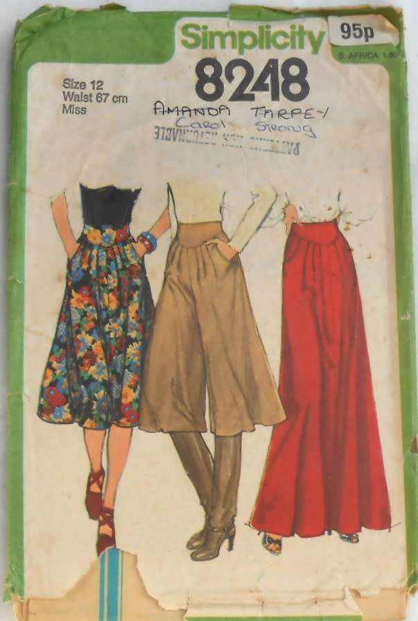 SIMPLICITY 8248 SKIRT IN 2 LENGTHS & CULOTTES SIZE 12 BUST 87 CM SEE LISTING-ZIPLOC