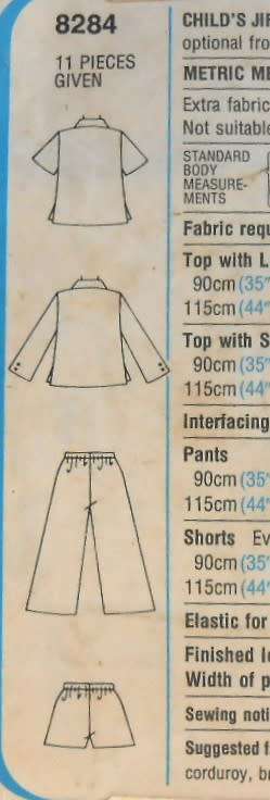 SIMPLICITY 8284 KIDS PANTS-SHORTS-PULLOVER TOP SIZE 3 YEARS CHEST 56 CM COMPLETE