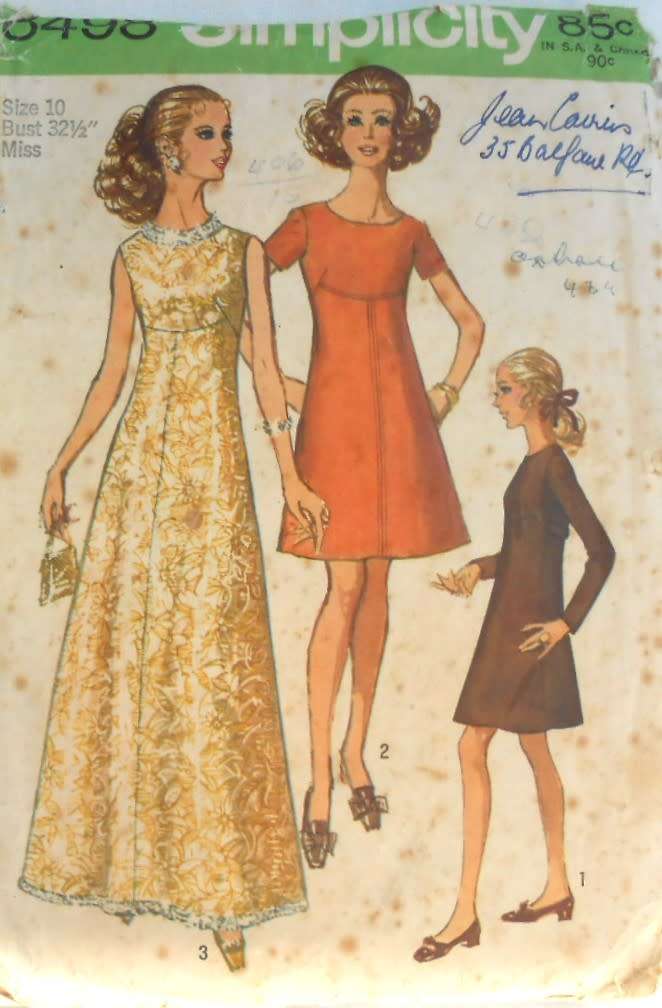 SIMPLICITY 8498 DESIGNER FASHION DRESS SIZE 10 BUST 32 1/2 COMPLETE-ZIPLOC