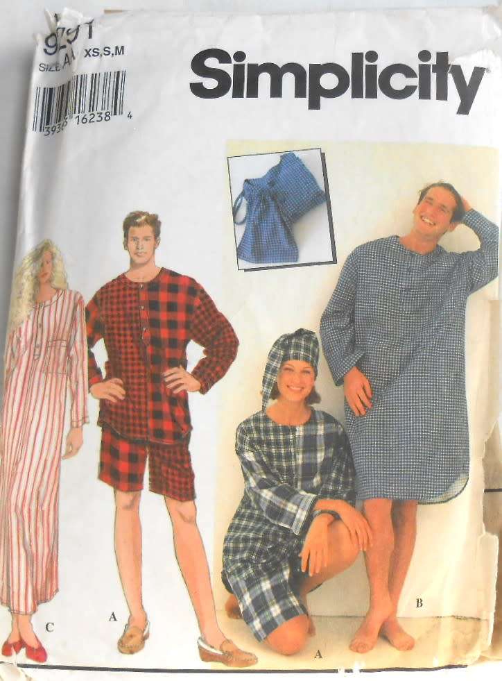 SIMPLICITY 9291 MEN & TEEN SLEEPWEAR SIZE XS-S-M (30-40) COMPLETE-CUT TO M-ZIPLOC