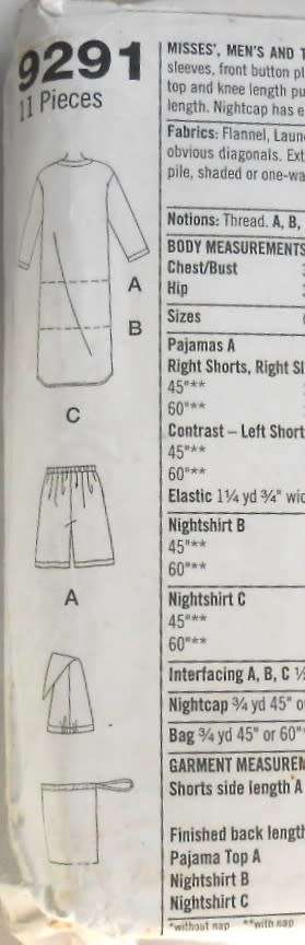 SIMPLICITY 9291 MEN & TEEN SLEEPWEAR SIZE XS-S-M (30-40) COMPLETE-CUT TO M-ZIPLOC