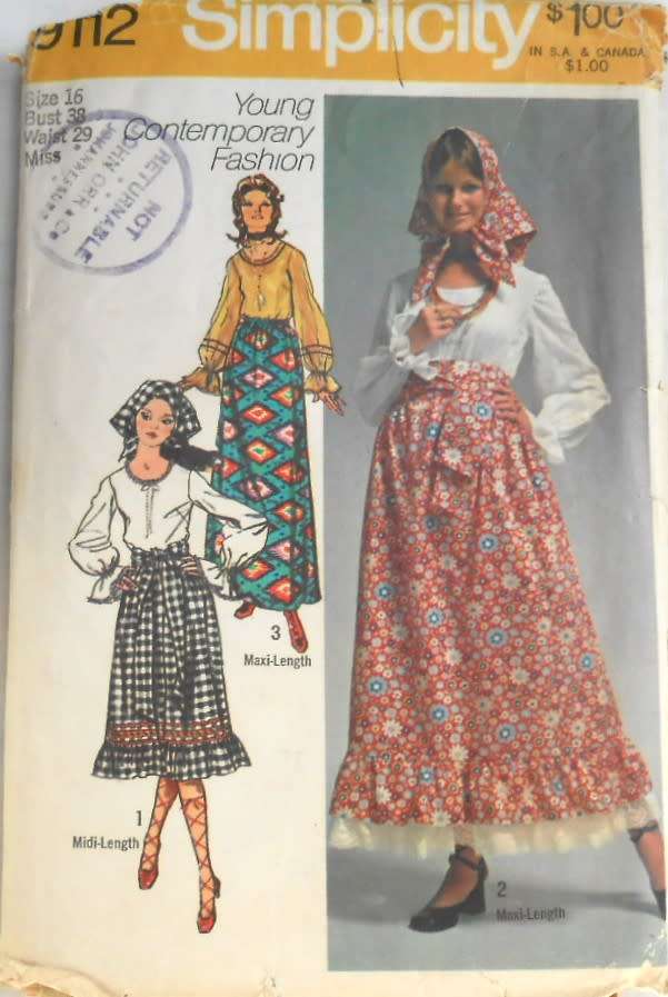 SIMPLICITY 9112 SKIRT-BLOUSE-SCARF-SASH SIZE 16 BUST 36 COMPLETE-MOSTLY UNCUT-ZIPLOC