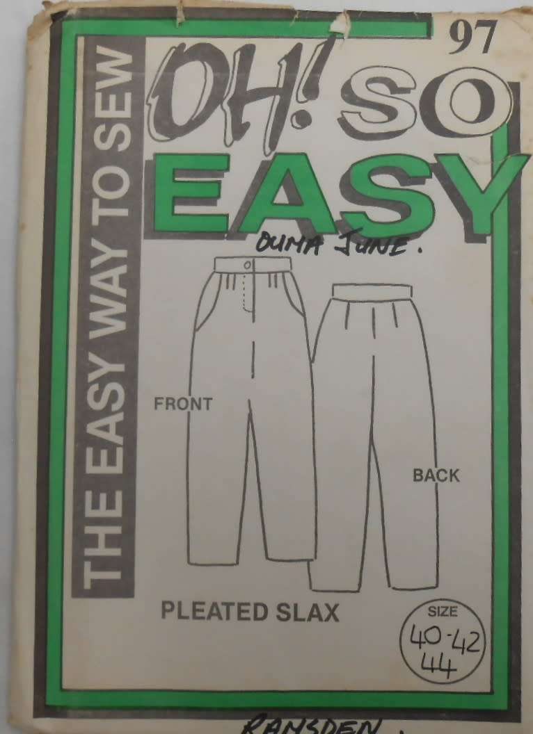 OH SO EASY PATTERN  97 PLEATED SLAX` SIZE 40-42-44 COMPLETE-UNCUT-F/FOLDED