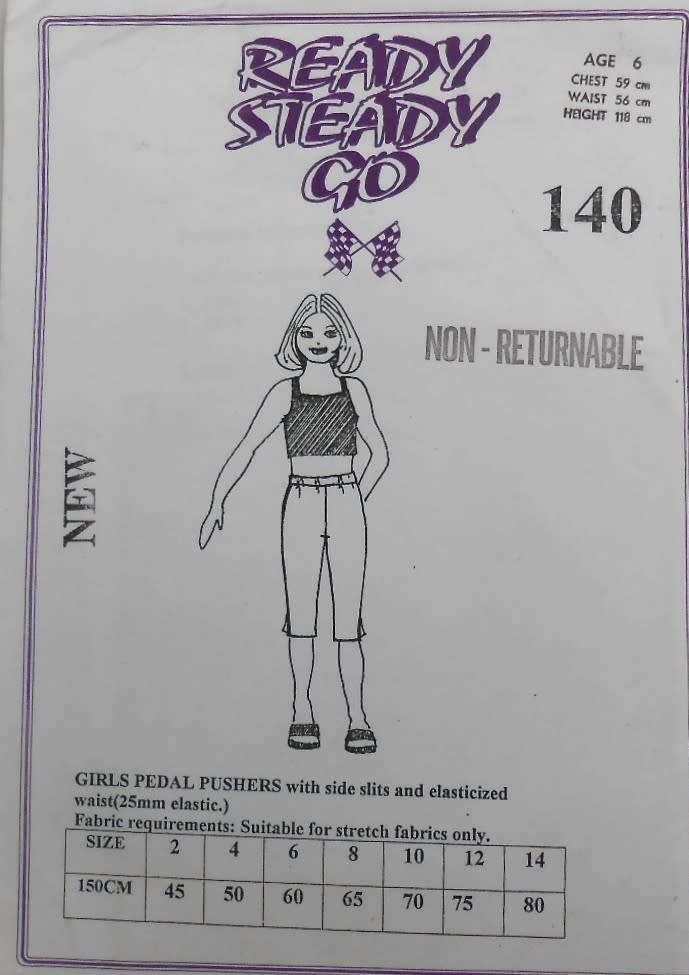 READY-STEADY-GO PATTERN-NUMBER 140 GIRLS PEDAL PUSHERS AGED 12 YEAR CHEST 77-79 CM