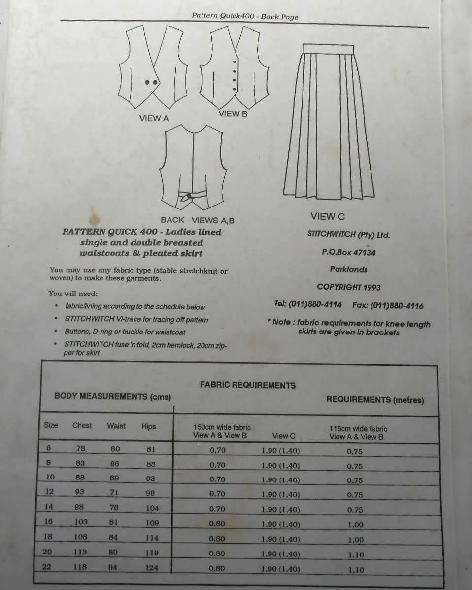 STITCHWITCH QUICK 400 LADIES LINED SINGLE & DOUBLE BREASTED WAISTCOATS &PLEATED SKIRTS SIZE 6-22