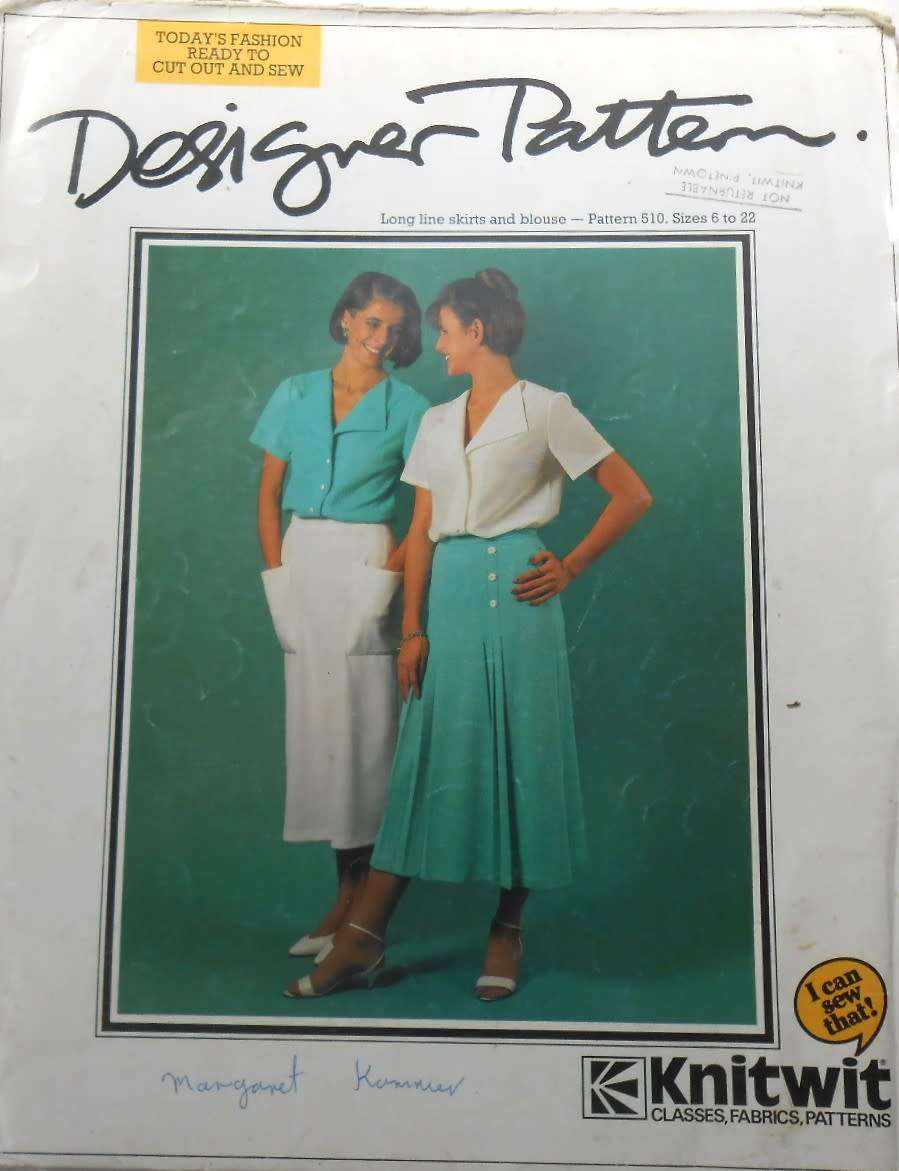 KNITWIT DESIGNER PATTERN 510 - LONG LINE SKIRTS & BLOUSE SIZES 6 - 22