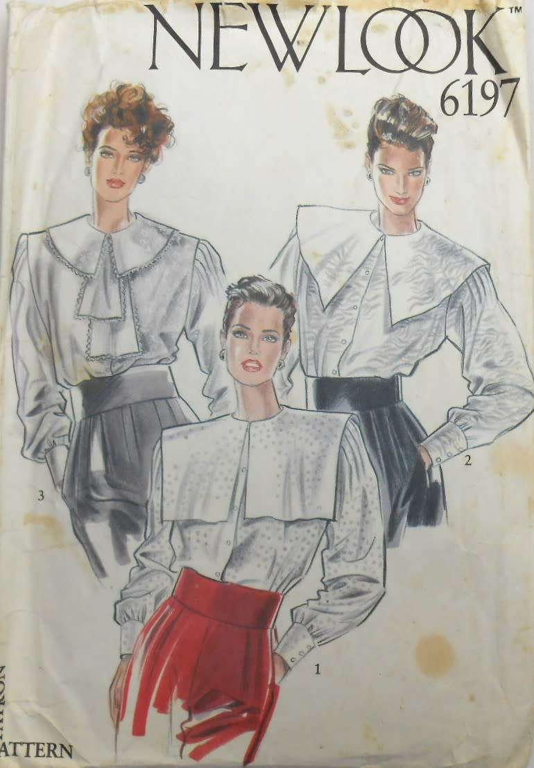 NEW LOOK PATTERNS 6197 BLOUSE WITH VARYING COLLARS SIZE 8-18 COMPLETE-CUT TO 18