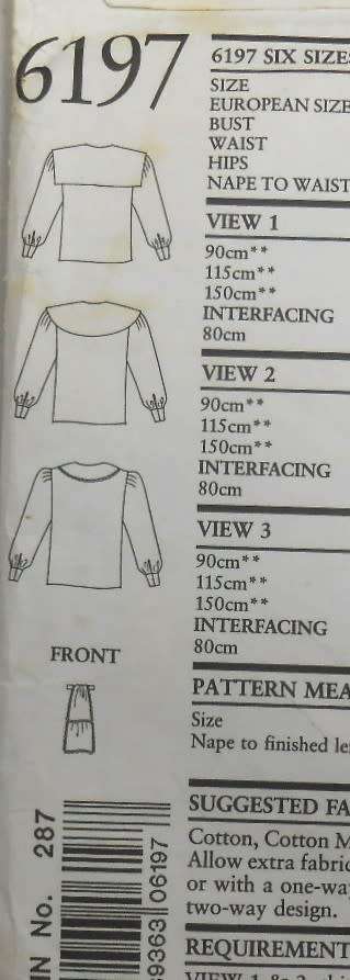 NEW LOOK PATTERNS 6197 BLOUSE WITH VARYING COLLARS SIZE 8-18 COMPLETE-CUT TO 18