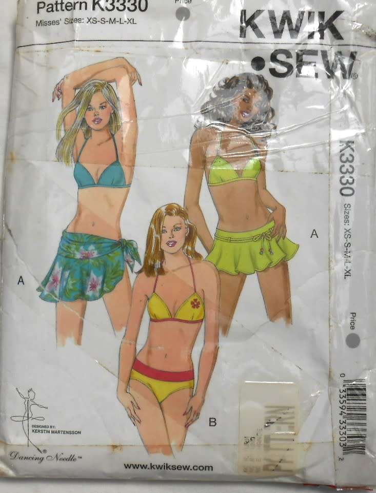 KWIK SEW K3330 SWIMSUITS & WRAP- SIZE-XS-S-M-L-XL (80-114 CM) COMPLETE-PART CUT-BRA TO SMALL