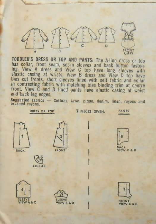 STYLE 2573 TODDLERS DRESS-TOP-PANTS SIZE-1 YEARS COMPLETE-UNCUT-F/FOLDED