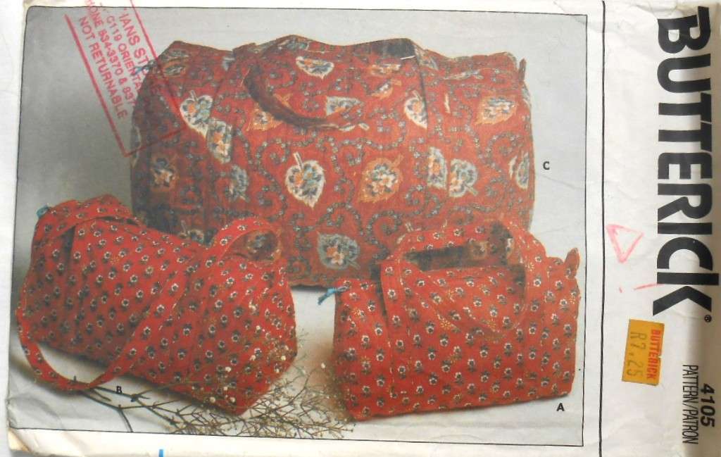 BUTTERICK 4105 THREE DIFFERENT SIZE HOLDALL BAGS ONE SIZE COMPLETE